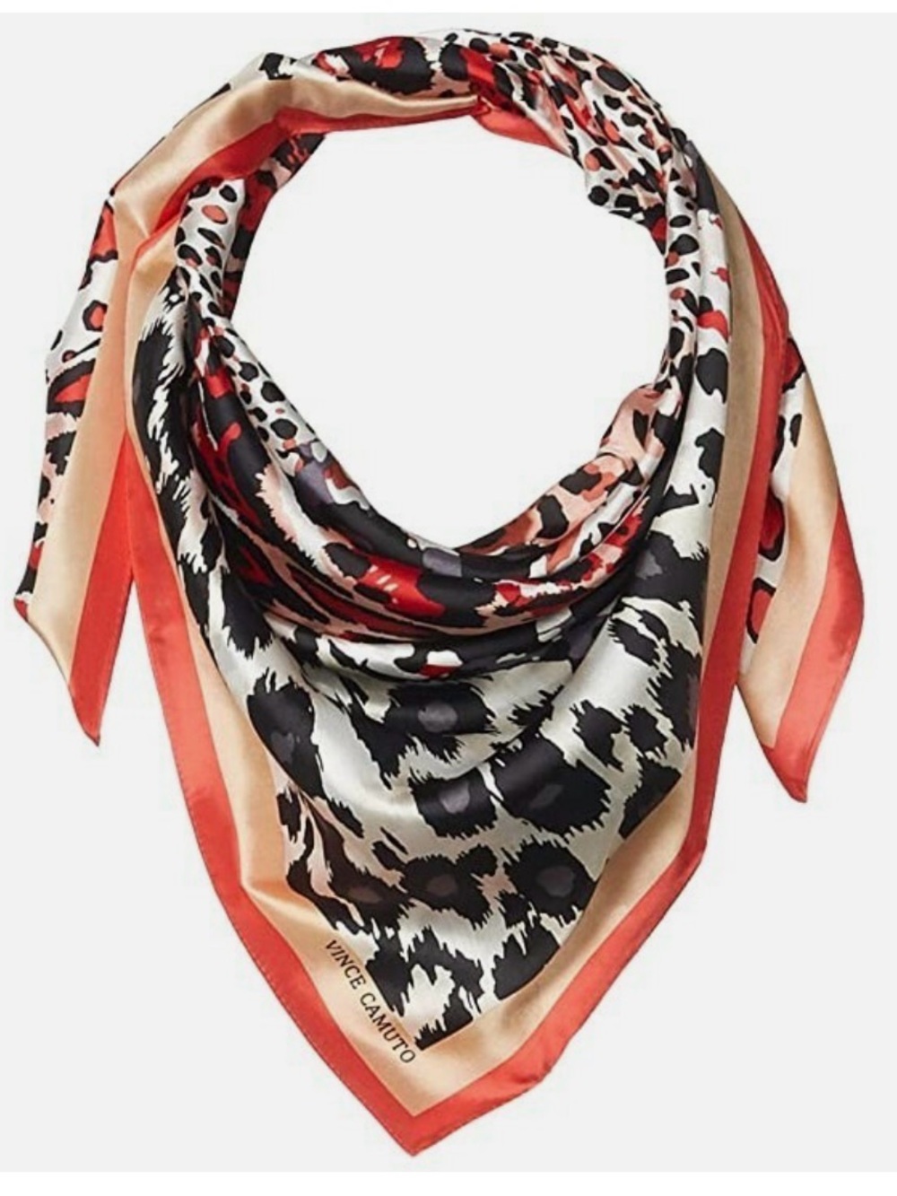 Vince Camuto Black Coral Animal Print Silk Square Scarf